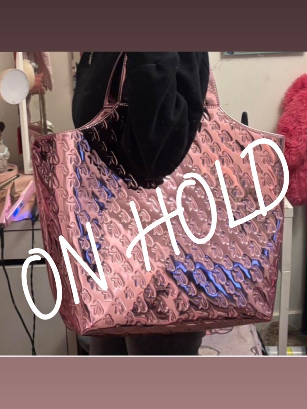 Reflective Pink Metallic Tote Bag with Embossed Pattern